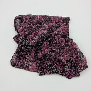 Sheer Purple, Black, White Floral Scarf with Silver Threading | 13" x 66"